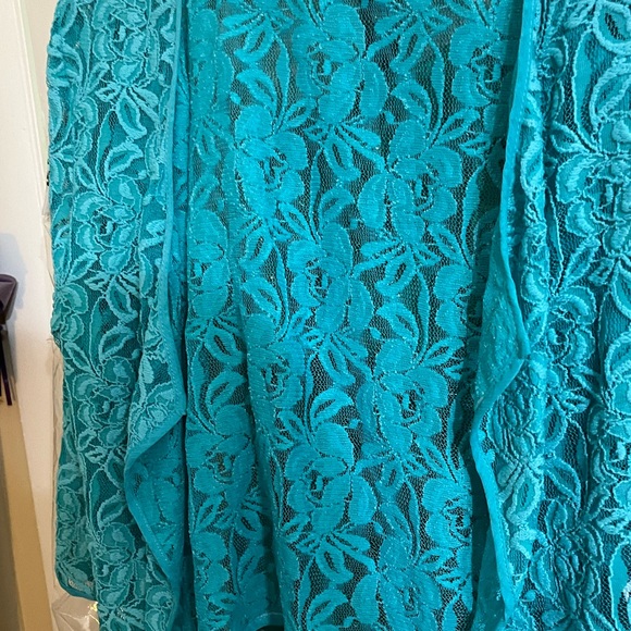 Ruby Rd. Petite Aqua Lace over jacket - Picture 3 of 4